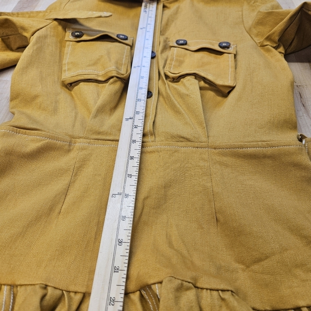 Athina Dress Shirtdress NWT Utility Buttoned Belted Mustard Mini Size Medium - Picture 4 of 8
